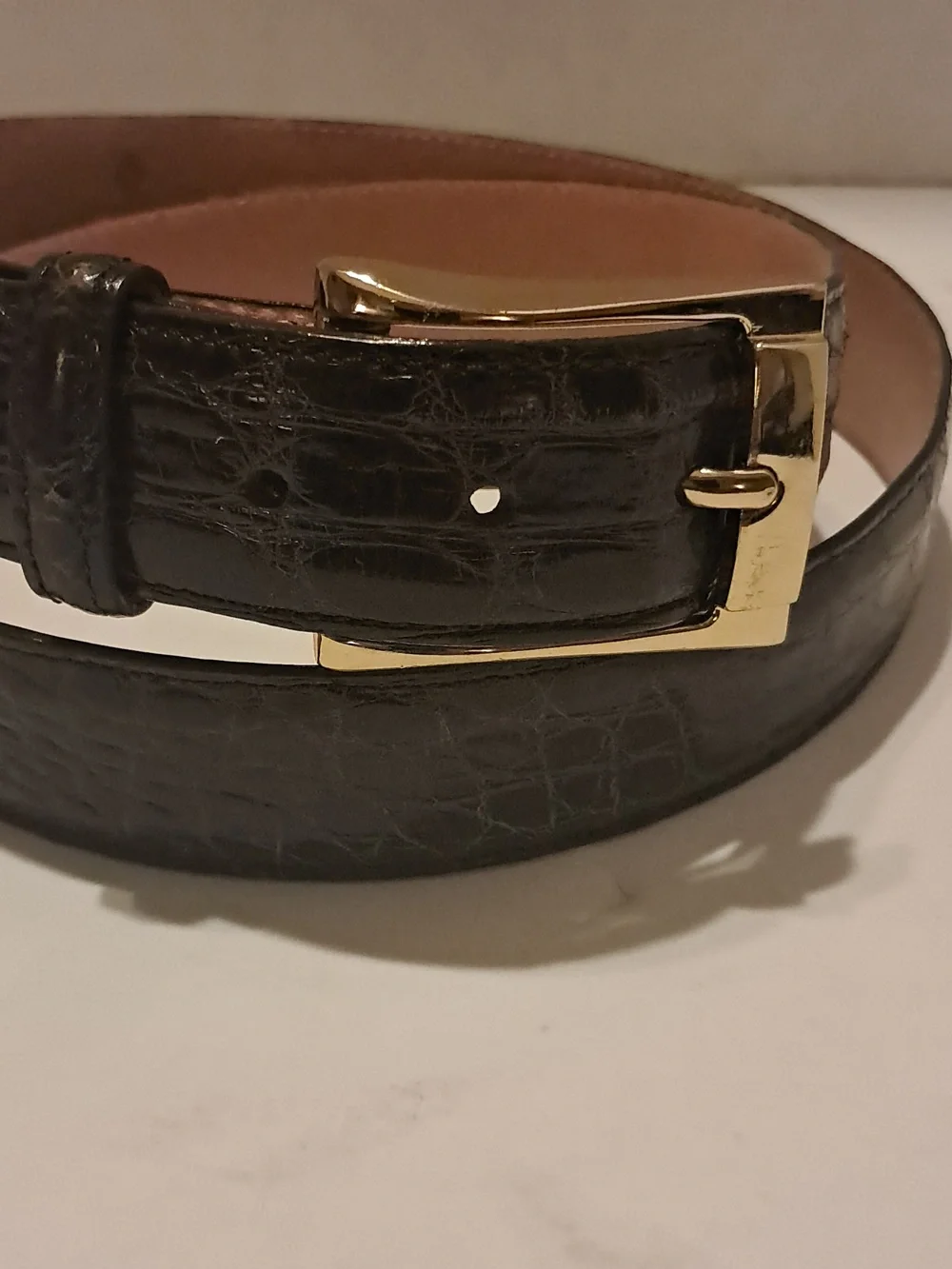 Martin Dingman Men's Anthony 2 Buckle Alligator-Grain Leather Belt Brass Dress - Picture 3 of 9